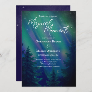 Northern Lights Forest QR Code Wedding Invitation