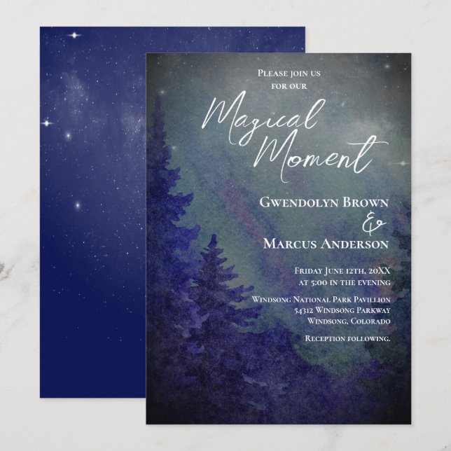 Northern Lights Forrest Magical Moment Wedding  Invitation (Front/Back)
