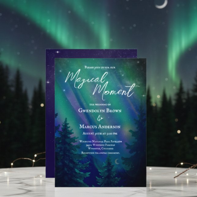 Northern Lights Forrest Magical Moment Wedding  Invitation (Creator Uploaded)