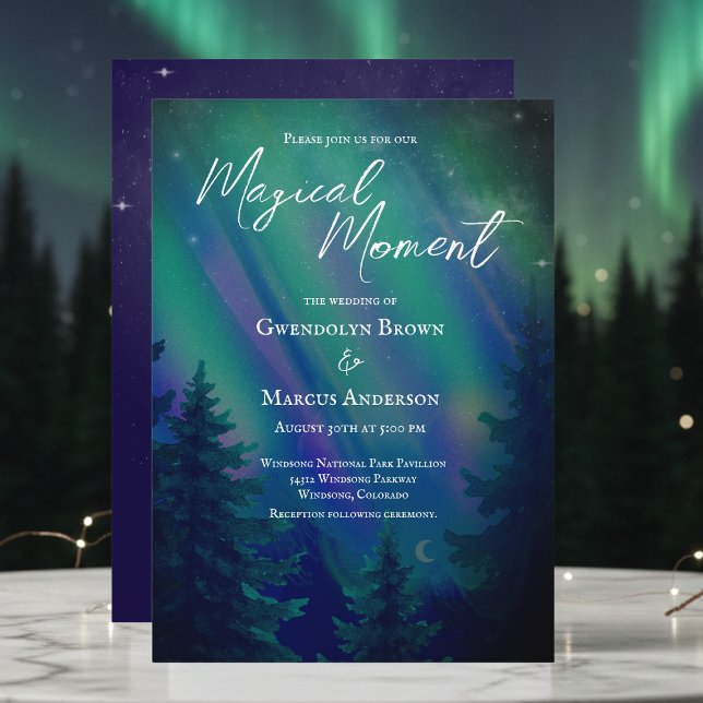 Northern Lights Forrest Magical Moment Wedding  Invitation (Creator Uploaded)