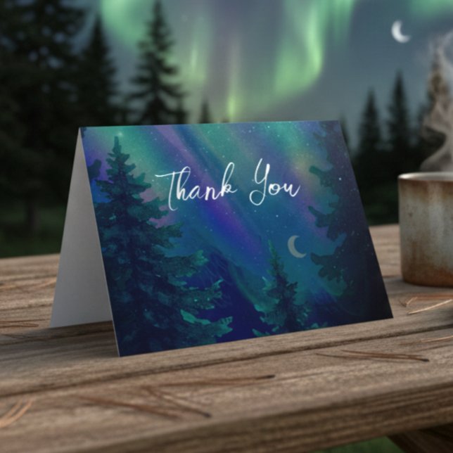 Northern Lights Forrest Magical Moment Wedding  Thank You Card (Creator Uploaded)
