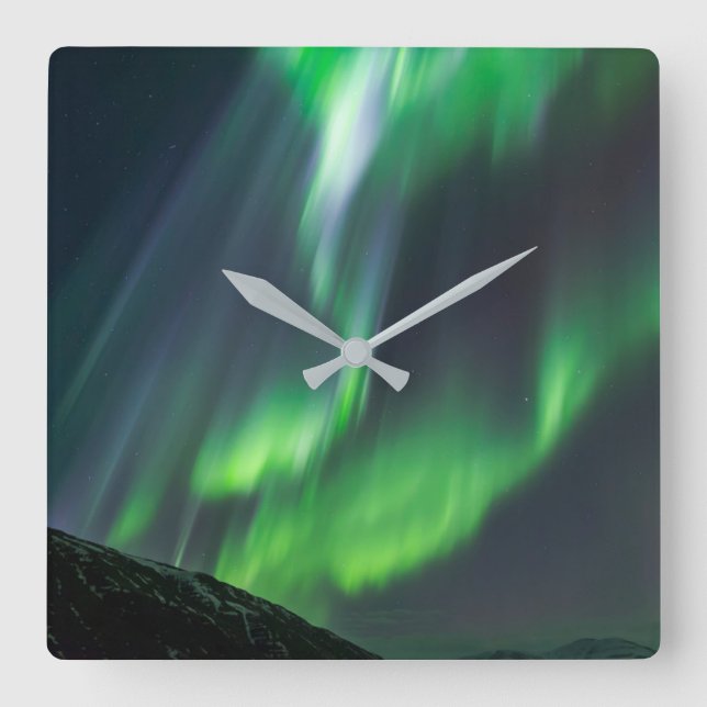 Northern Lights Glowing | North Iceland Square Wall Clock (Front)