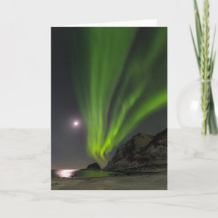 Northern LightS Haukland Beach Island Norway Card