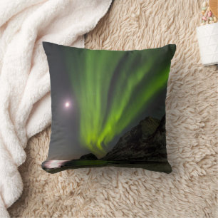 Northern LightS Haukland Beach Island Norway Cushion