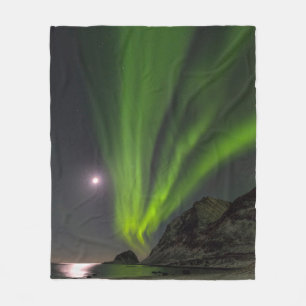 Northern LightS   Haukland Beach Island Norway Fleece Blanket
