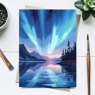 Northern Lights Lake Reflection Night Sky Postcard