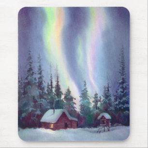 NORTHERN LIGHTS & LOG CABIN by SHARON SHARPE Mouse Pad