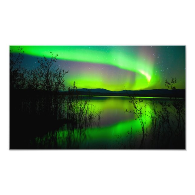 Northern lights mirrored on lake photo print (Front)