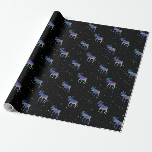 Northern Lights Moose and Stars Wrapping Paper