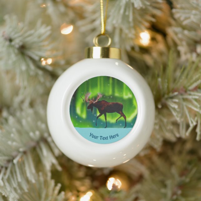 Northern Lights Moose Ceramic Ball Christmas Ornament (Tree)