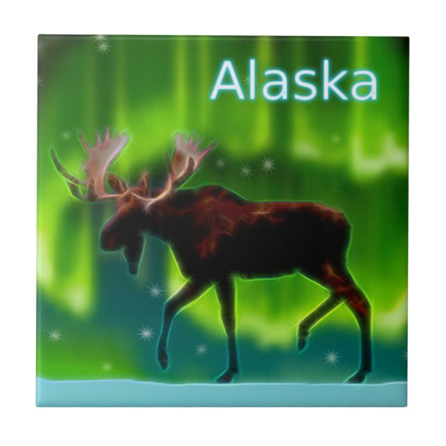 Northern Lights Moose Ceramic Tile (Front)