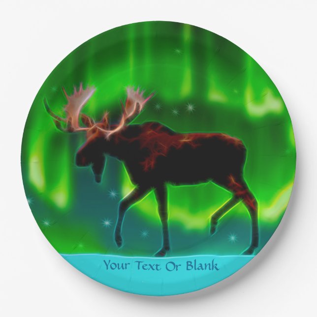 Northern Lights Moose Paper Plate (Front)