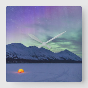 Northern Lights Moose Pass   Kenai Peninsula Square Wall Clock