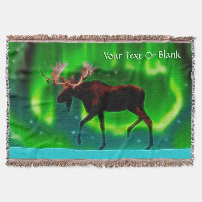 Northern Lights Moose Throw Blanket (Front)