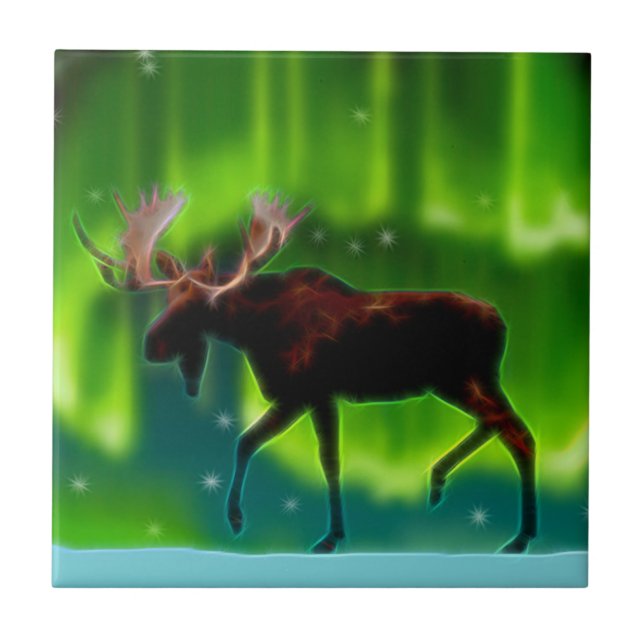 Northern Lights Moose Tile (Front)