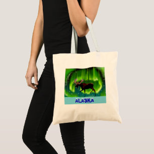 Northern Lights Moose Tote Bag