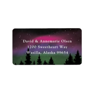 Northern Lights Mountaintop Stars Wedding Label