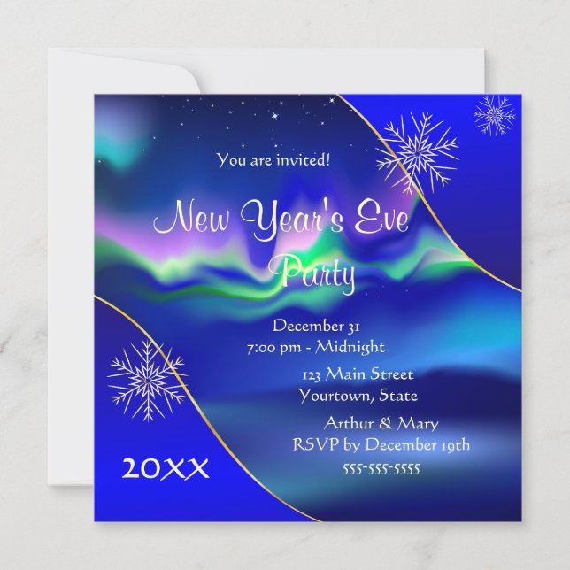 Northern lights New Year's Eve Party 2020 Invitation (Front)