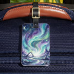 Northern Lights Night Sky Romantic Landscape Luggage Tag<br><div class="desc">Celebrate love under the stars with this enchanting Celestial Aurora Borealis wedding design featuring a romantic watercolor night landscape. A couple walks hand in hand along a glowing river beneath a breathtaking sky filled with northern lights, constellations, planets, and shimmering stars. Surrounded by mystical mountains and crystals, the magical scene...</div>