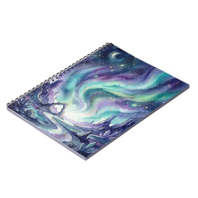 Northern Lights Night Sky Romantic Landscape Notebook (Left Side)