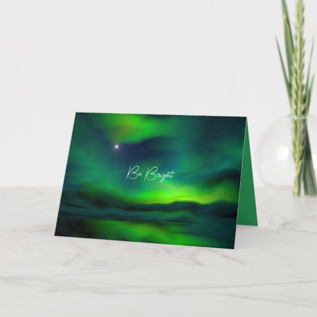 Northern Lights North Star Be Bright Minimalist v2 Holiday Card (Front)