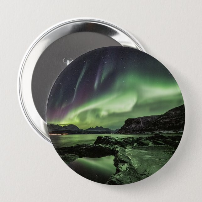 Northern Lights Norway 10 Cm Round Badge (Front & Back)