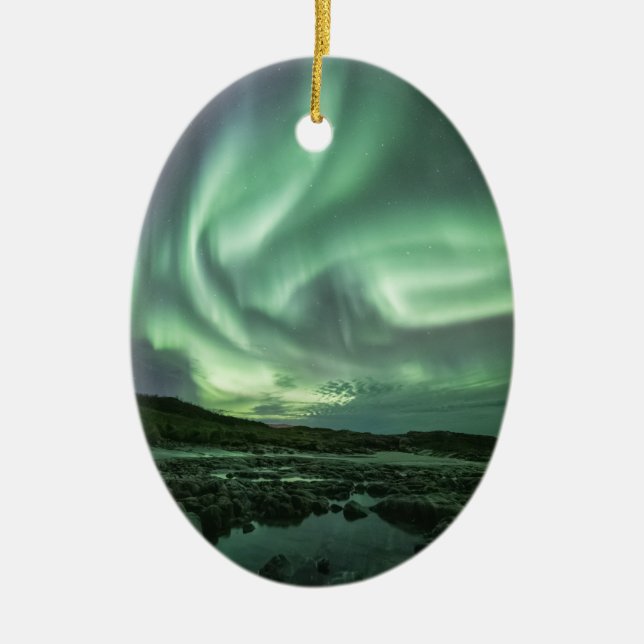 Northern Lights Norway Ceramic Ornament (Front)