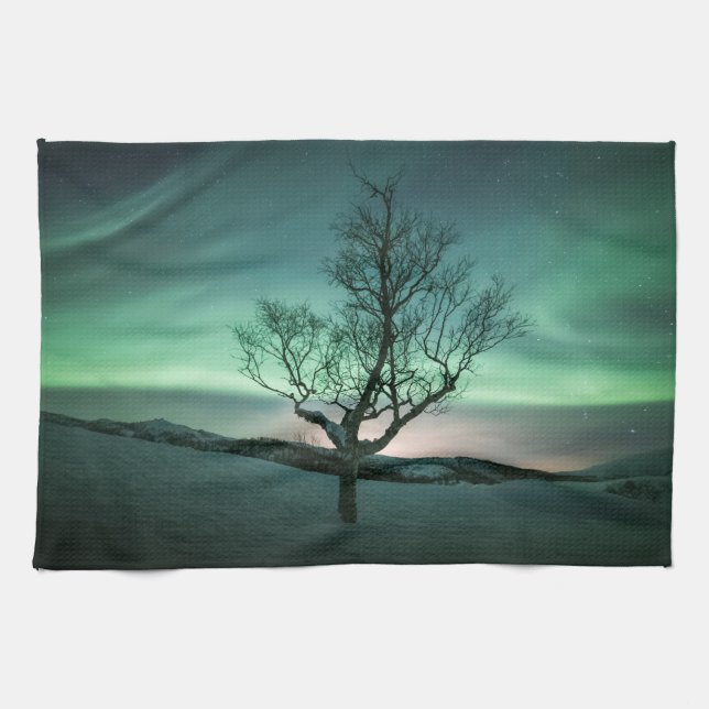 Northern Lights Norway Poster Tea Towel (Horizontal)