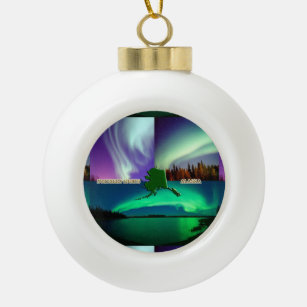 Northern Lights of Alaska Collage Ceramic Ball Christmas Ornament