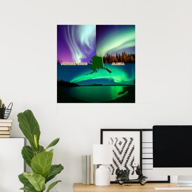 Northern Lights of Alaska Collage Poster (Home Office)