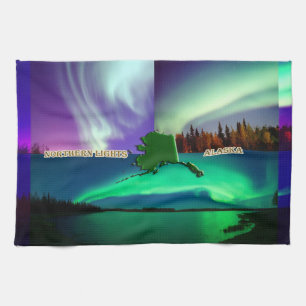 Northern Lights of Alaska Collage Tea Towel
