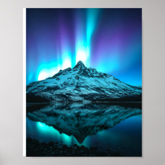 Northern Lights Over Snowy Mountains Poster