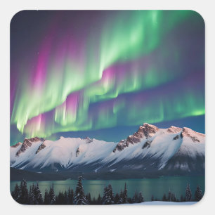 Northern Lights Over The Mountains Square Sticker