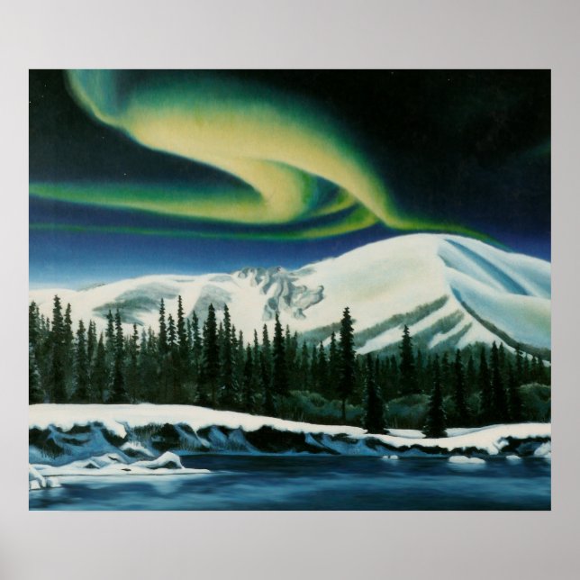 Northern Lights Painting Yukon Landscape Poster (Front)