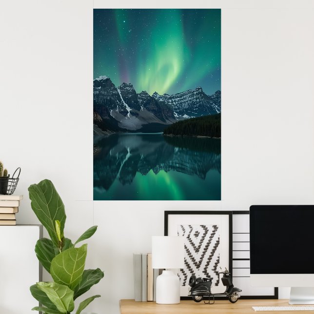 Northern Lights Panorama – Three-Panel Landscape P Poster (Home Office)