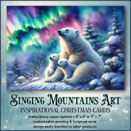 Northern Lights Polar Bears Christian Christmas  Holiday Card