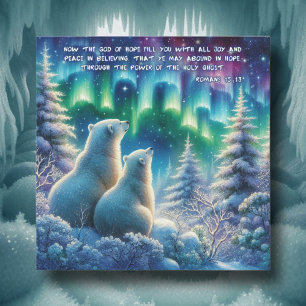 Northern Lights Polar Bears Christian Christmas  Holiday Card