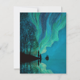 Northern Lights, saiing sloop by the sea Postcard