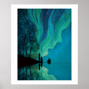 Northern Lights, saiing sloop by the sea Poster
