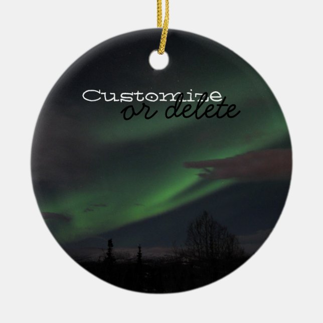 Northern Lights Show; Customisable Ceramic Tree Decoration (Front)