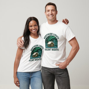 Northern Lights Silent Nights Aurora Cabin Art T-Shirt