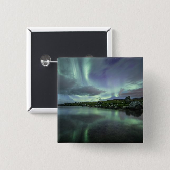 Northern Lights Sky 15 Cm Square Badge (Front & Back)