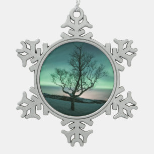 Northern Lights Snowflake Pewter Christmas Ornament