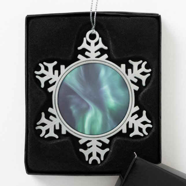 Northern Lights Snowflake Pewter Christmas Ornament (Box)