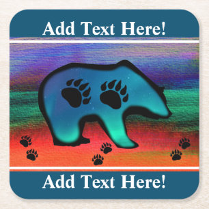 Northern Lights Spirit Bear Square Business Card Paper Coaster