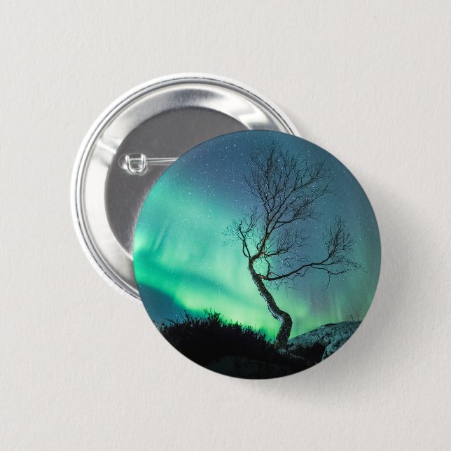 Northern Lights Tree 6 Cm Round Badge (Front & Back)