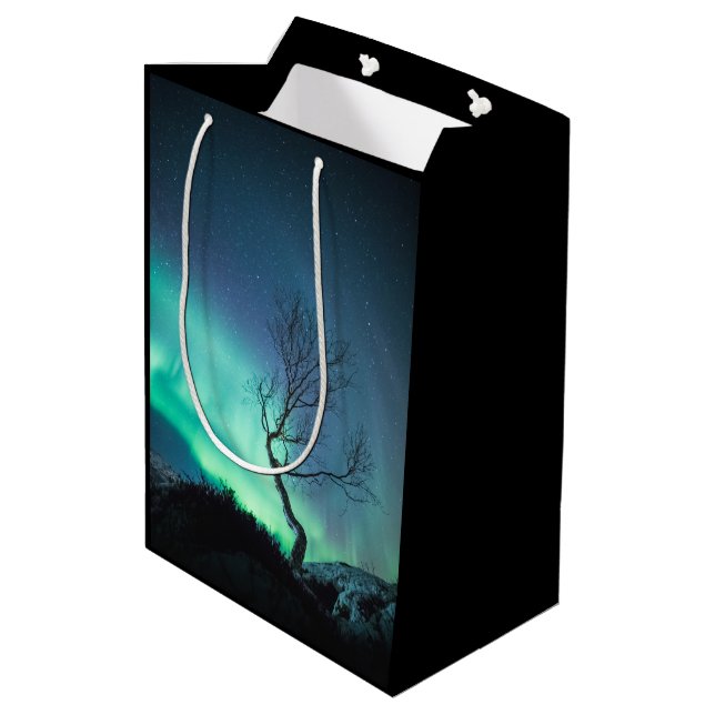 Northern Lights Tree Medium Gift Bag (Back Angled)