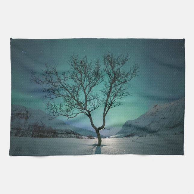 Northern Lights Tree Tea Towel (Horizontal)