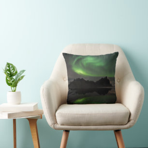 Northern Lights Vestrahorn Beach Hofn, Iceland Cushion