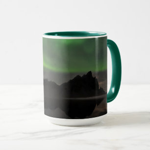 Northern Lights   Vestrahorn Beach Hofn, Iceland Mug